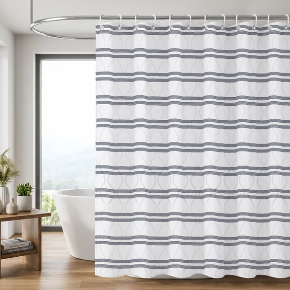 Auckpure Gray and White Geometric Striped Shower Curtain 72x72 Inch, Modern Minimalist Bathroom Curtain with 12 Hooks
