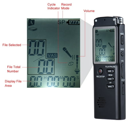 8GB 1536Kbps Audio Voice Recorder MP3 Music Player Dictaphone Voice Activate(VAR) A-B Repeating Telephone Conversation