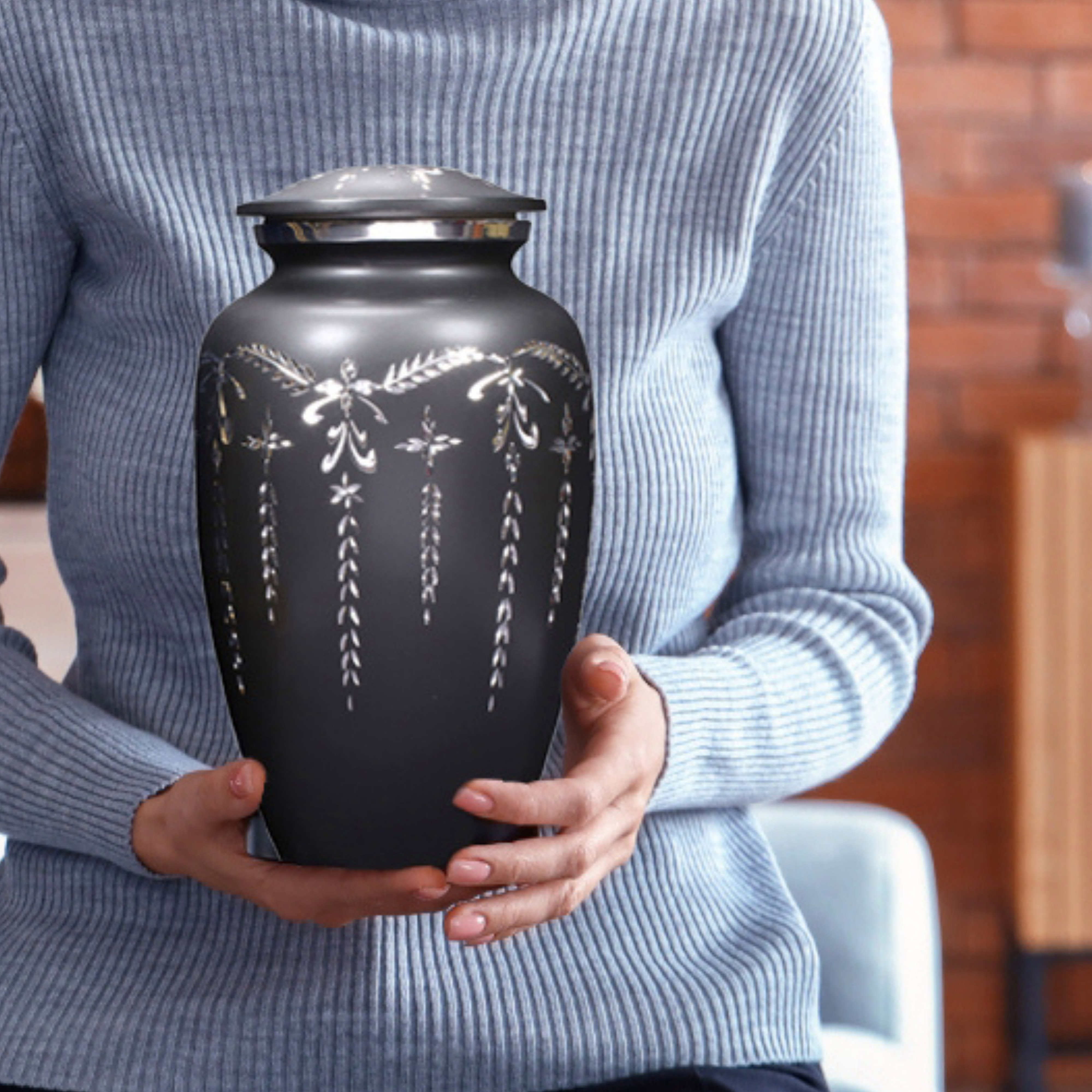 Aluminum Handcrafted Urn - Elegant Keepsake Holder for Adult Human Ashes (Coal & Platinum)