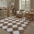 thumbnail image 5 of BERTHMEER 4'x6' Checkered Shag Area Rug for Living Room, Modern Brown and White Non-Slip Ultra-Soft Indoor Fluffy Rugs for Bedroom Carpet Home Dorm Aesthetic Decor, Brown&White, 5 of 5