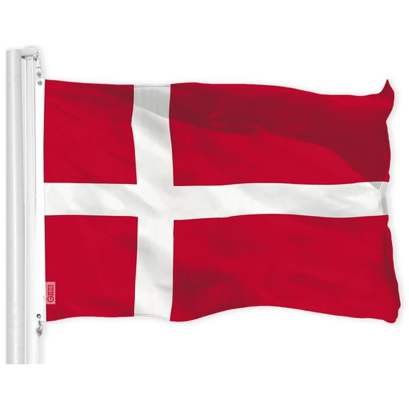G128 Denmark Danish Flag 3x5 ft Printed Brass Grommets 150D Quality Polyester Flag Indoor/Outdoor - Much Thicker and More Durable than 100D and 75D Polyester
