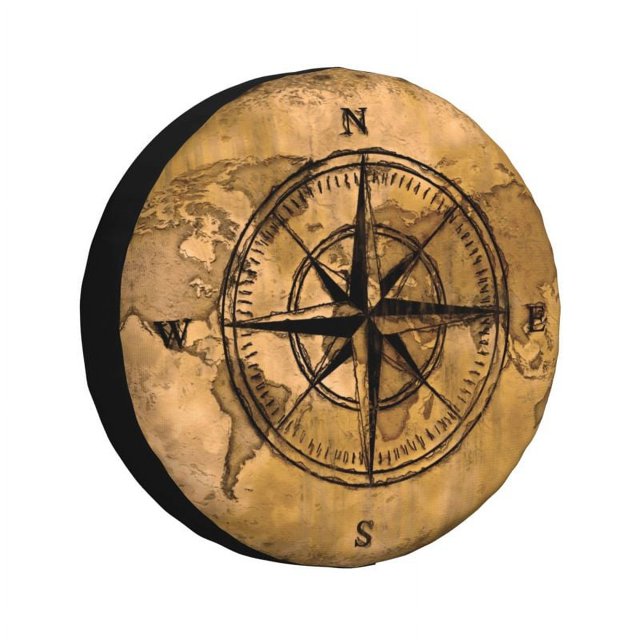 Custom Compass Rose And World Map Spare Tire Cover for RV SUV 4WD 4x4 l Adventure Car Wheel Protector Covers