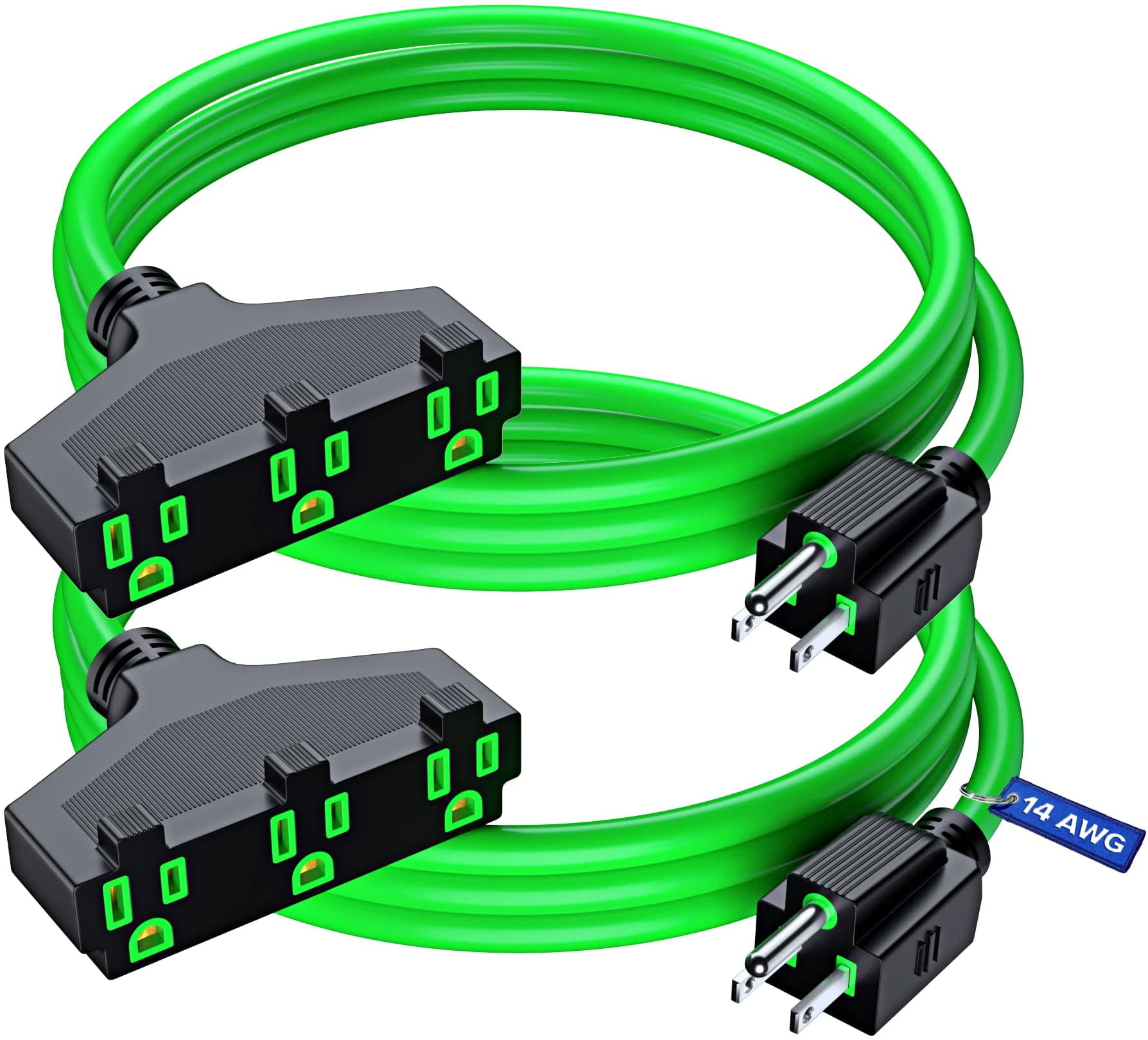 Maximm Cable 3 ft Safety Extension Cord with Multiple Outlets Green 14/