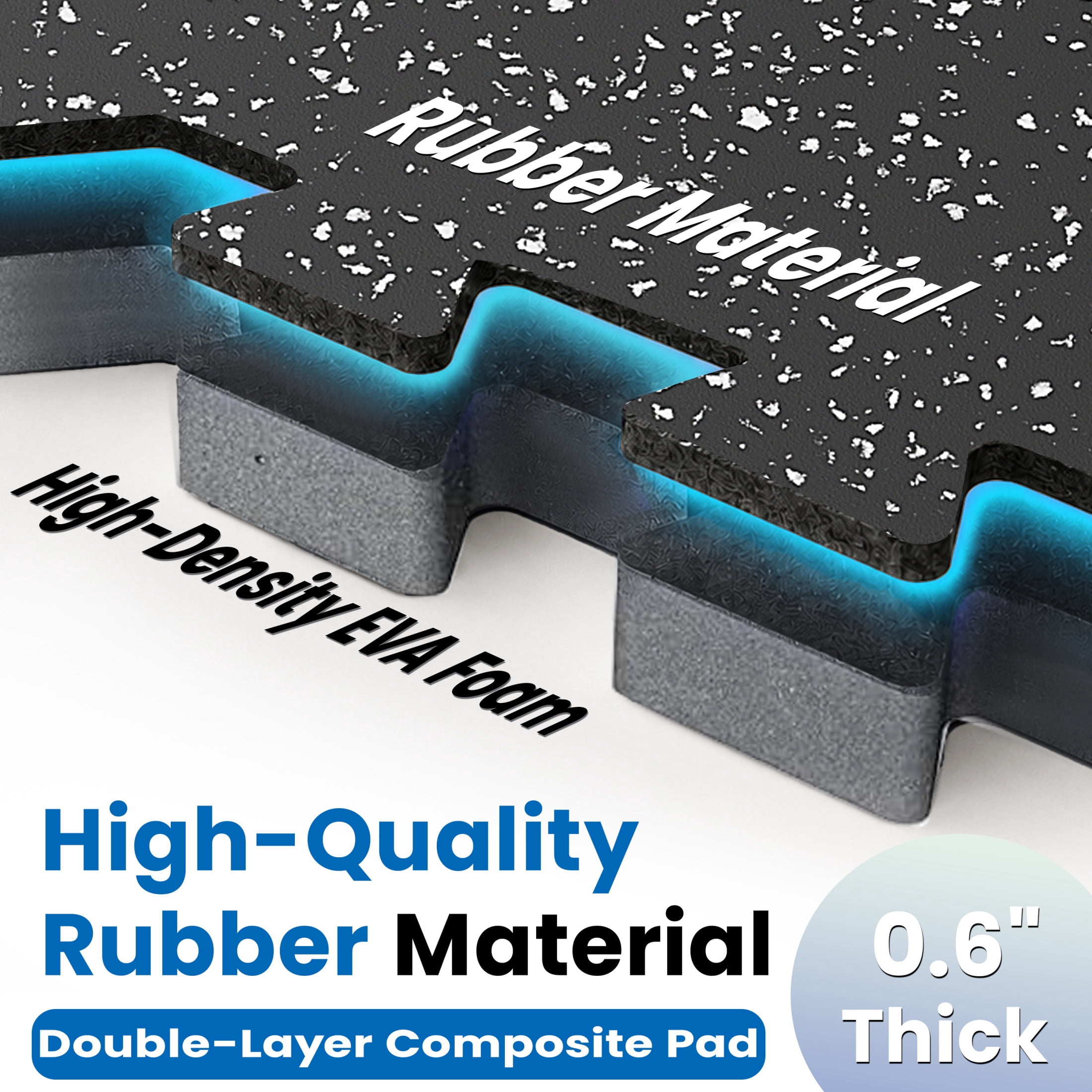 Noble House 0.6" Thick Interlocking Rubber Top & EVA Foam Floor Workout Mats for Gym, Yoga, 12 Tiles, Black & White