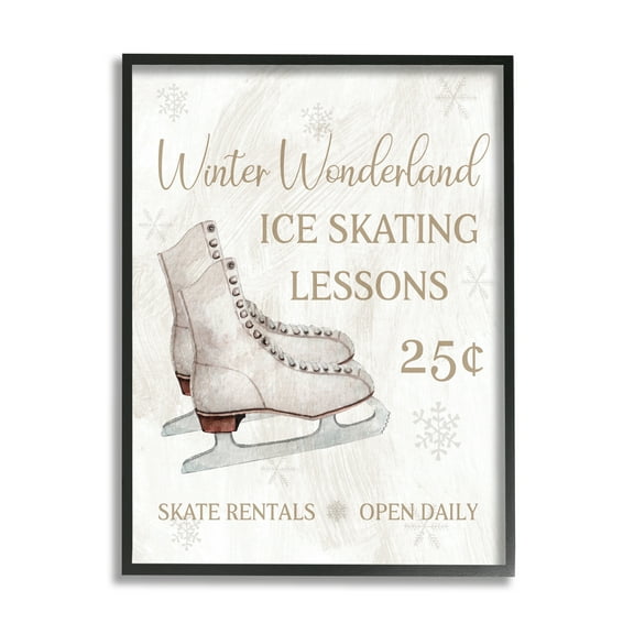 Stupell Industries Ice Skating Lessons Sign Holiday Painting Black Framed Art Print Wall Art, 11 x 14