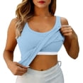 thumbnail image 2 of Light Blue Women's Shelf Bra Camisole Tops Knitting Cotton Sleeveless Casual Shirts Racerback Workout Yoga Camisole Tops Comfy Undershirt Camisole Tops for Women 2XL, 2 of 9