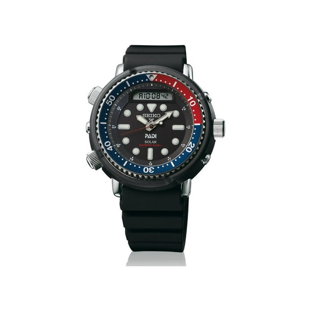 Seiko Men's Solar Analog-Digital Prospex Divers Black Silicone Strap Watch   