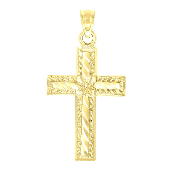10k 10kt Yellow Gold Unisex Diamond-cut Cross Religious Charm Pendant Pendant Necklace for Men Women