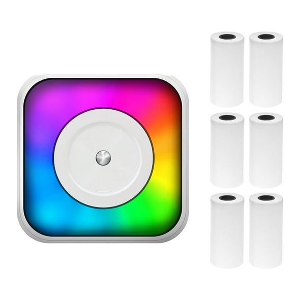 Mistaha Mini Portable Thermal Printer with Colorful Lights - Print Notes, Images, Web Pages, Texts, Memos, and Lists - Built-in Lithium Battery - Includes 6 Rolls of Thermal Paper