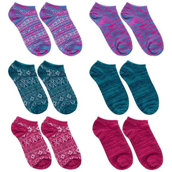 Canyon Sky Women's Casual Knit Ankle Socks in Teal, Pink, and Burgundy, 6 Pack