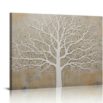 JRXY Wall Paintings for Living Room,Texture White Gray Tree Paintings Canvas Wall Art Paintings 3D Landscape Canvas Artwork Wall Decor for Rustic Farmhouse Office Ready to Hang 20x16in
