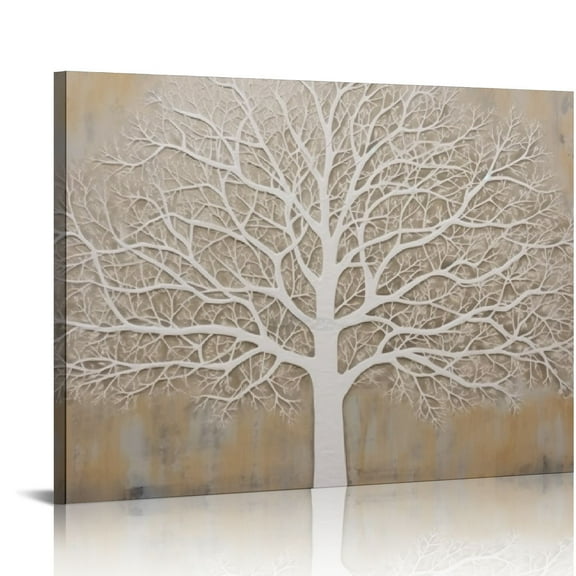 JRXY Wall Paintings for Living Room,Texture White Gray Tree Paintings Canvas Wall Art Paintings 3D Landscape Canvas Artwork Wall Decor for Rustic Farmhouse Office Ready to Hang 20x16in