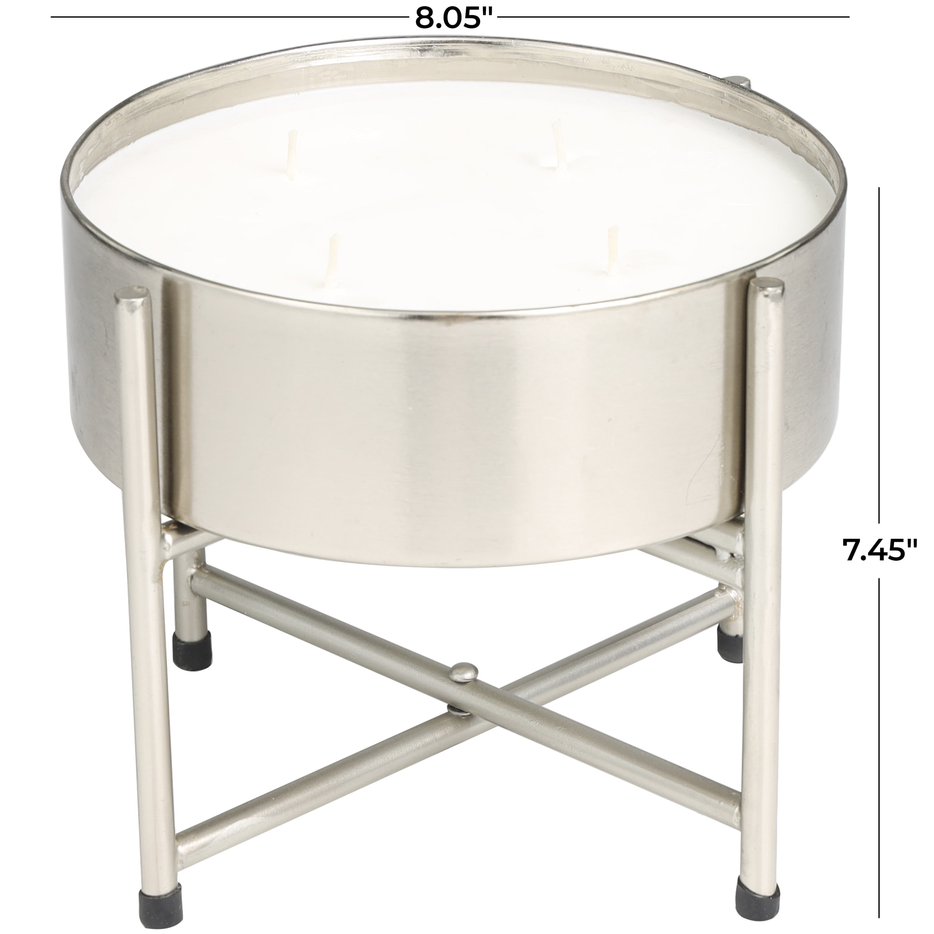 CosmoLiving by Cosmopolitan Silver Metal Sweet Bamboo Scented Wide 55 oz 4 Wick Candle with White Wax