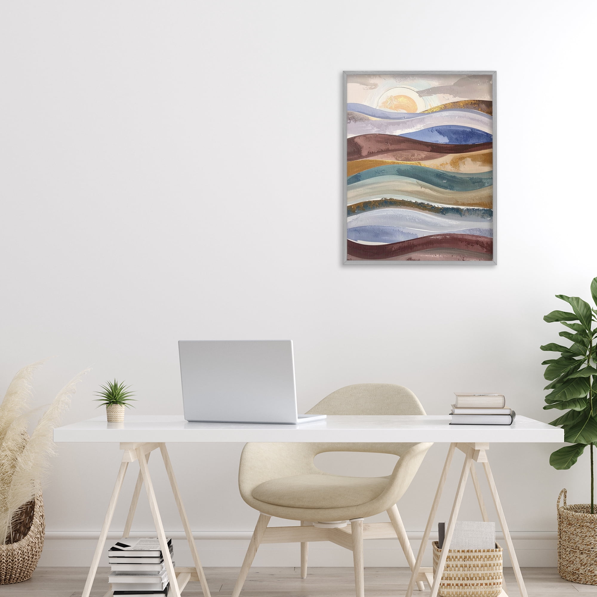 Stupell Industries Layered Ocean Flow Gray Framed Giclee Art, design by Alonza Saunders