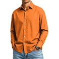 thumbnail image 3 of Men's Regular Fit Formal Long Sleeve Shirt Solid Color Lapel Collar Button Front Business Office Daily Wear,4XL,Orange, 3 of 8