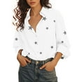 thumbnail image 6 of Women's Blouses & Button-Down Shirts, Comdrip Women Casual Lapel Button Long Sleeve Shirts Colorful Line Printed Long Sleeve Casual Shirts Womens Button Down Blouse White M, 6 of 7
