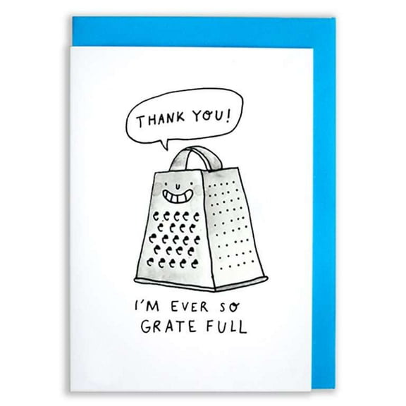 Thank You Card with Grater Design – “I’m Ever So Grate Full” – Fun & Humorous Card for Appreciation – Envelope Included, Blank Inside – Perfect for Friends, Family, or Colleagues