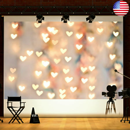 7x5FT Photography Backdrops Vinyl Fabric Studio Photo Video Background Screen Curtain Props Wedding Heart Love Lighting Valentine's Day