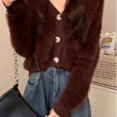 thumbnail image 3 of Suéter de terciopelo de visón glutinoso suave, abrigo de mujer, otoño e invierno, cárdigan de punto con cuello en V, prenda exterior corta, top suave de estilo occidental, 3 of 6
