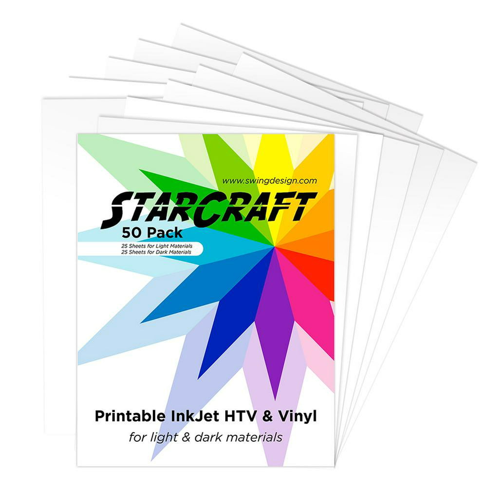 StarCraft Inkjet Printable Heat Transfer 50 Sheet Pack Dark & Light