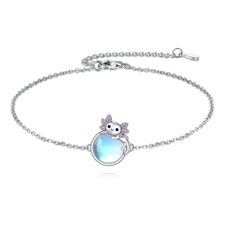 YAFEINI Axolotl Bracelet Sterling Silver Moonstone Axolotl Link Bracelet Animal Jewelry Gifts for Women Men