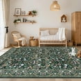 thumbnail image 2 of Assaile Luxury Bohemian Dark Green 2'x6' Area Rugs with Exotic Floral Stripes, Soft Low Pile Non Slip Living Room Carpet, Machine Washable, 2 of 7