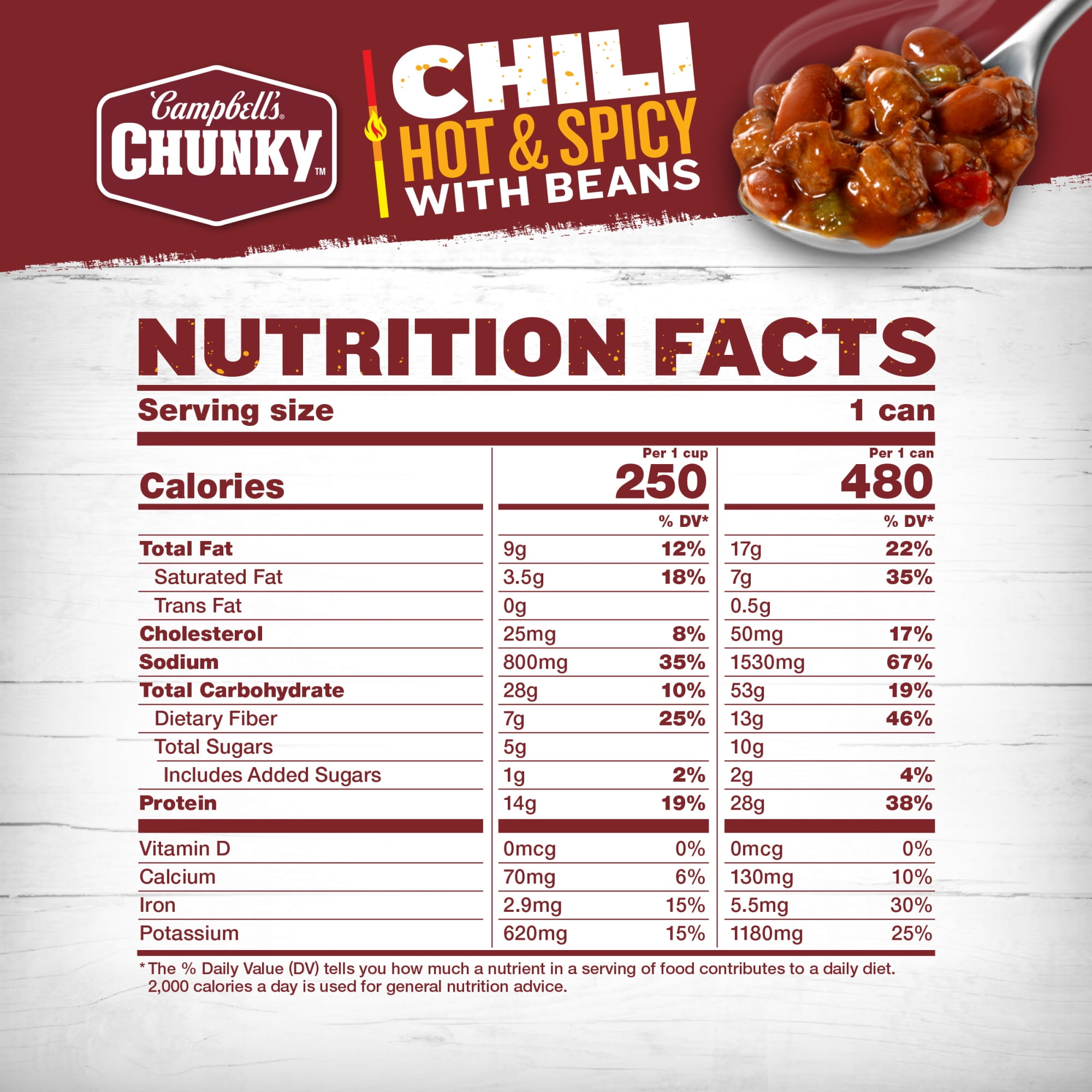 Campbell’s Chunky Hot and Spicy Chili with Beans, 16.5 oz Can