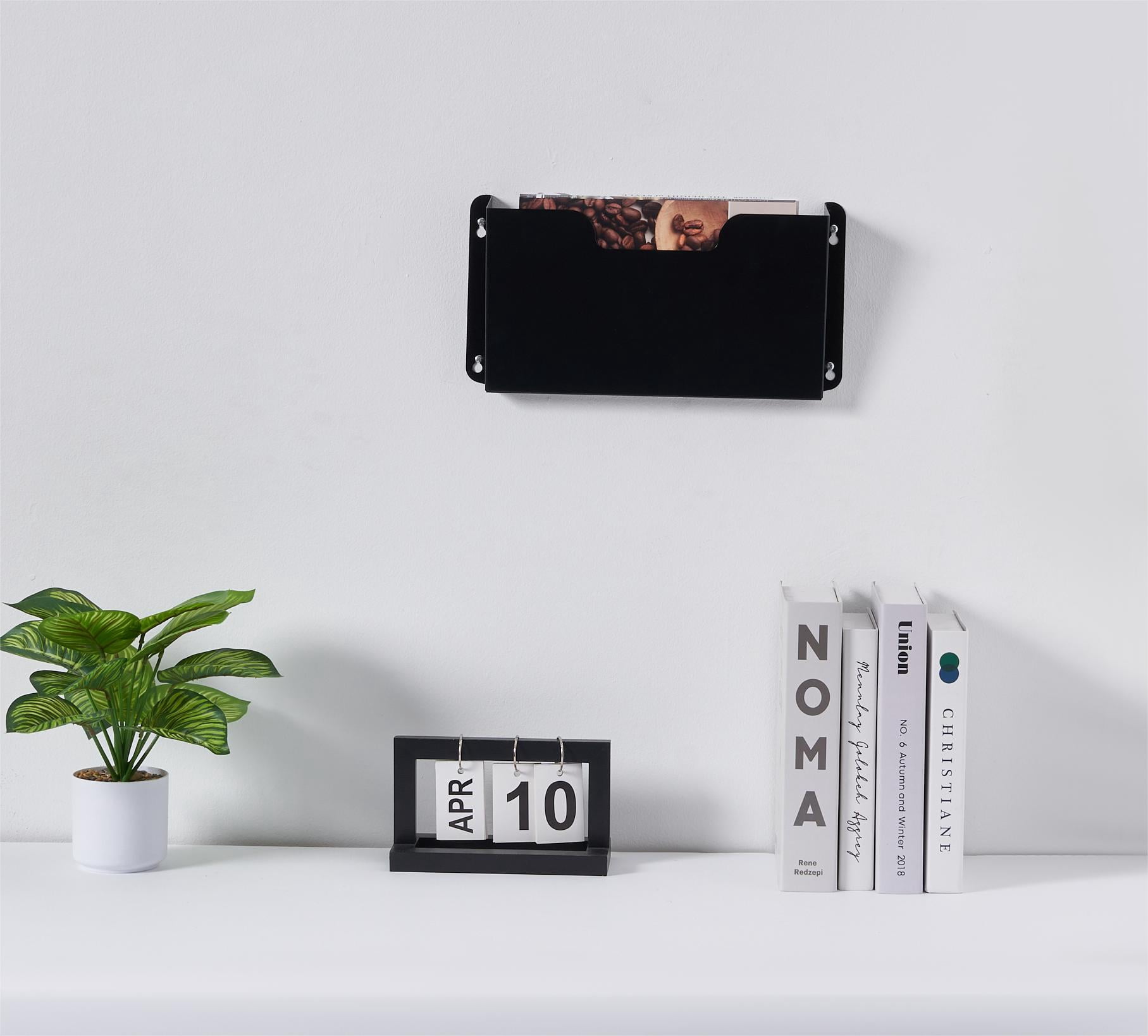 EASY LIFE PRODUCTS Single Unit Metal Wall Mount File Organizer Pocket File Holder Mail Organizer Office Wall Hanging Files Magazines Organizer, Black and Grey (black, letter size)