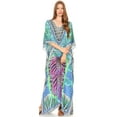 thumbnail image 5 of Sakkas Georgettina Flowy Rhinestone V Neck Long Caftan Dress / Cover Up - 17196-TurquoiseMulti - One Size, 5 of 5