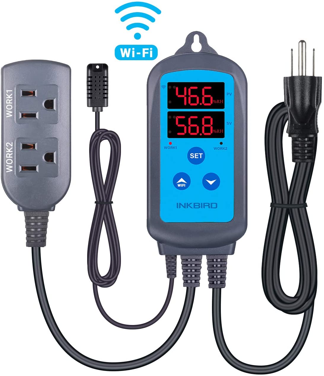 IHC-200 Digital Wi-Fi Humidity Controller Dual Outlet Pre-Wired Humidistat for Mushroom Growing Reptile Greenhouse Support iOS Android App Remote Control