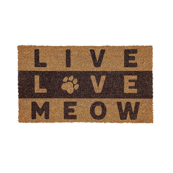 Evergreen Live Love Meow Indoor Outdoor Natural Coir Doormat 1'4"x2'4" Multicolored