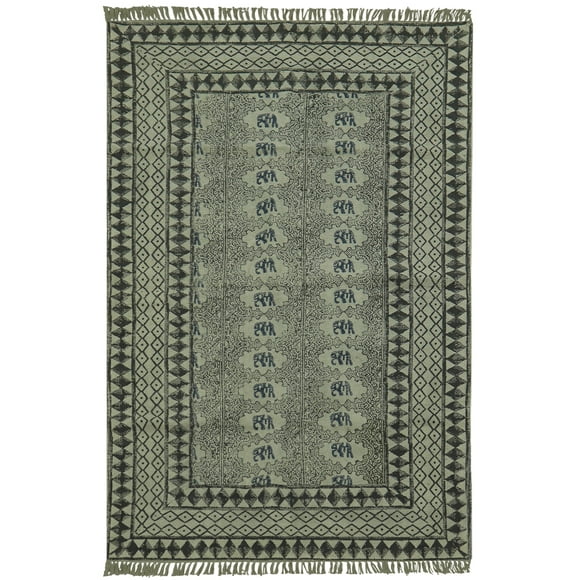 Casavani Handwoven Black Cotton Dhurrie Square Dining Room Carpets Outdoor Patio Rug 5x5 feet