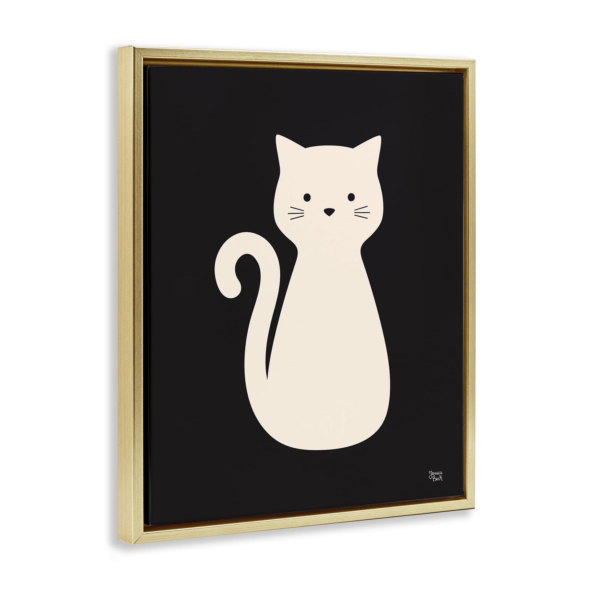 Stupell Industries Feline Grace White Cat Animals Painting Gold Floater Framed Canvas Art Print Wall Art, 25 x 31