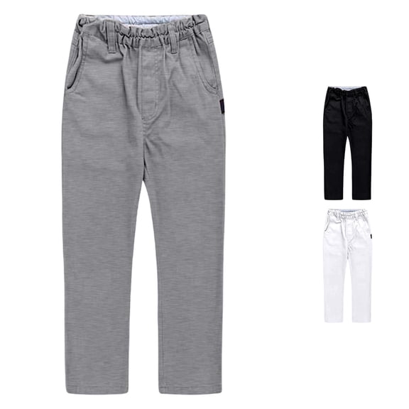 OSOLU Boys Girls School Uniform Pants Formal Wear Straight Leg Loose Fit Elastic Waist Dress Pants For Kids 3-12Y