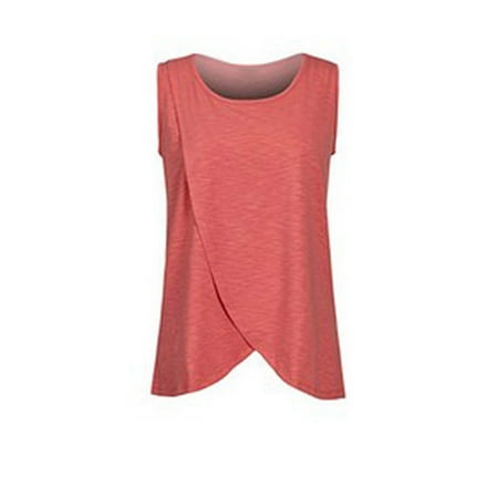 

Pregnant Women Summer Sleeveless Double Layers Breast-feeding Vest Fashion Versatile Solid Color Round Neck Vest Casual Loose Nursing Vest for Maternity