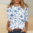 thumbnail image 2 of Elowen Womens Summer Tie Dye Floral Tops 3/4 Sleeve Shirts Crew Neck Casual Blouses Light Blue S, 2 of 6
