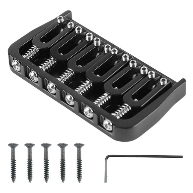Pont Fixe pour Guitare Électrique Métal Réglable Remplacement de Pont Fixe Professionnel Noir avec Vis Argentées