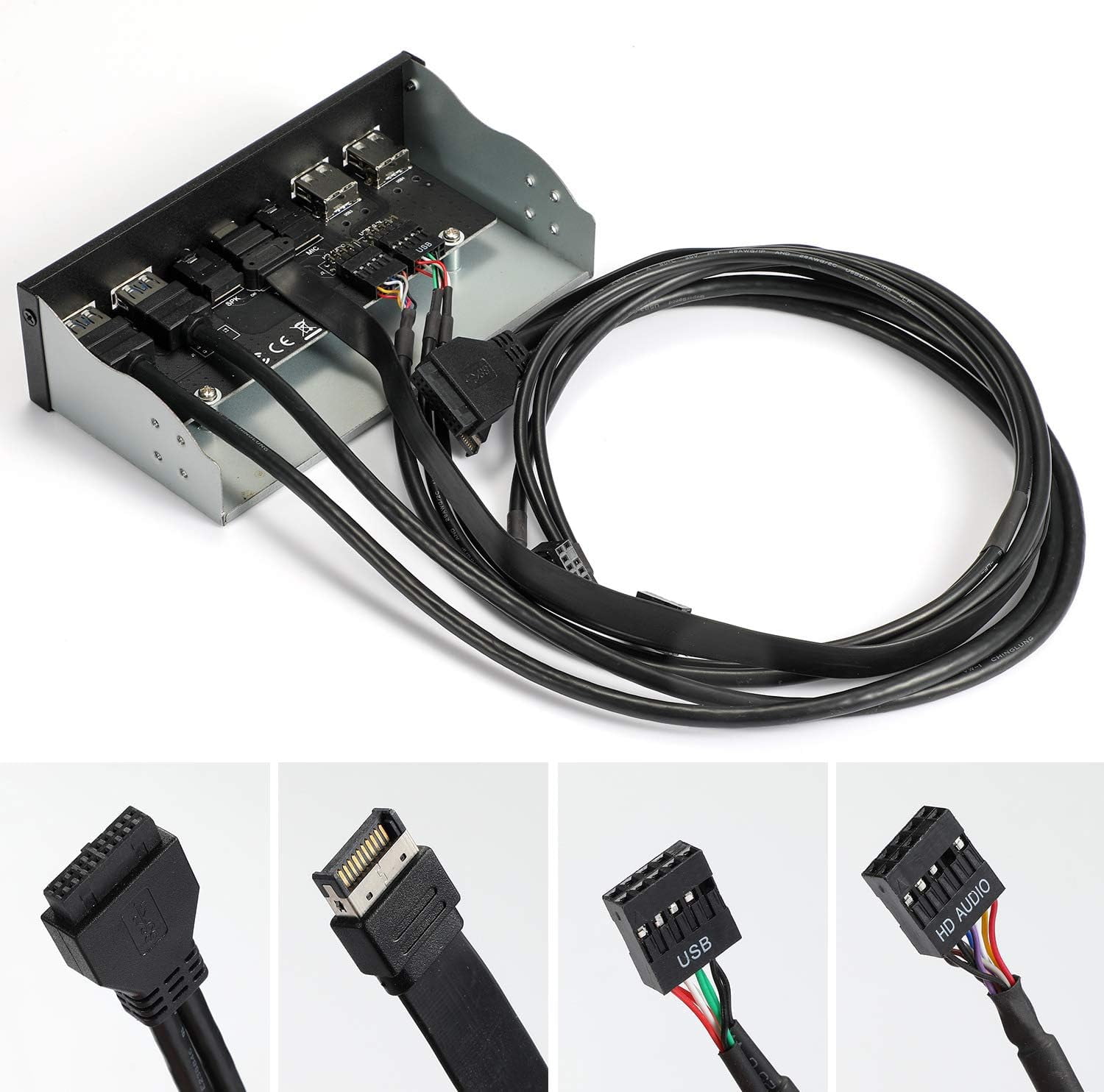 MZHOU USB2.0 + 3.0 Metal Front, 5.25 inch 19Pin Front Panel Adapter, 4 USB 3.0 Port hubs and (1HD Audio Port / 1TPY-C Port / 1 Microphone Input)