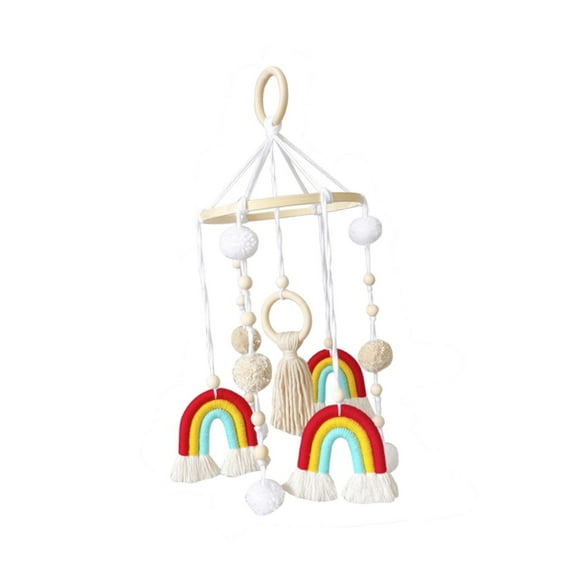 Móvil de bebé para cuna, sonajeros móviles para techo, guardería de arcoíris, móvil de madera y algodón para regalo, celebración para niñas, niños Rojo