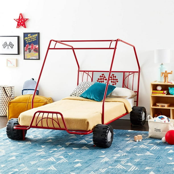 Miekor Furniture Xander Twin Car Bed Metal in Red Go Kart Dune Buggy