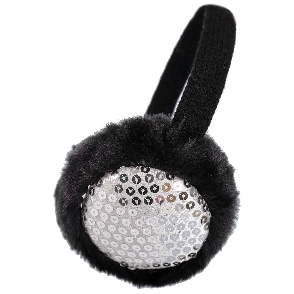 Women's Soft Knit Winter Earmuffs Ear Warmers w/ Sequin, Black