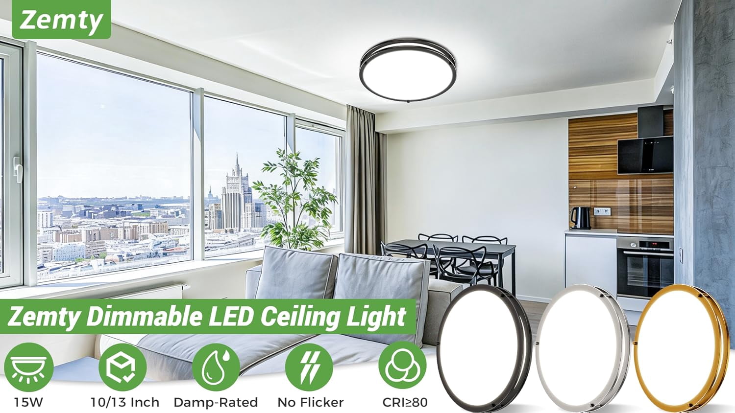 HOVMAP 2Pack 13Inch Black LED Flush Mount Ceiling Lights, Dimmable 24W 2400LM 3000K-6500K Adjustable, Bright Round Close to Ceiling Light Fixtures for Kitchen Bedroom Bathroom Hallway, Black