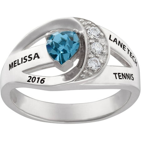 Order Now for 2025 Graduation, Freestyle Women's Sterling Silver Heart Birthstone Fashion Class Ring with CZ accents, High School or College