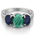 thumbnail image 2 of Gem Stone King 4.50 Ct Oval Green Malachite Blue Sapphire 925 Sterling Silver Ring (Size 7), 2 of 3