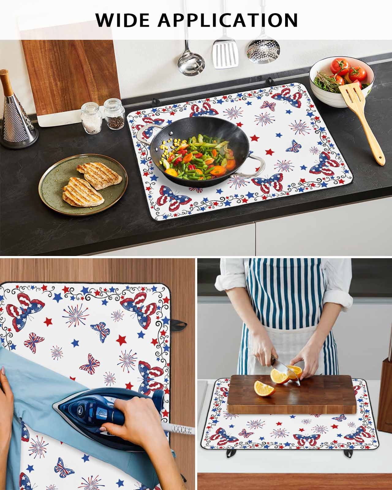 nqOlkjepod Large Induction Cooktop Protector Mat 24"x21", Blue Red 4th of July Stove Top Covers for Electric Stove, Independence Day Fireworks Butterfly Stove Burner Cover Mats Stove Cover