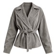 thumbnail image 4 of SONXAHE Faux Suede Wrap Tie Waist Jacket For Women Lapel Collar Long Sleeve Cropped Casual Outerwear Coat, 4 of 4