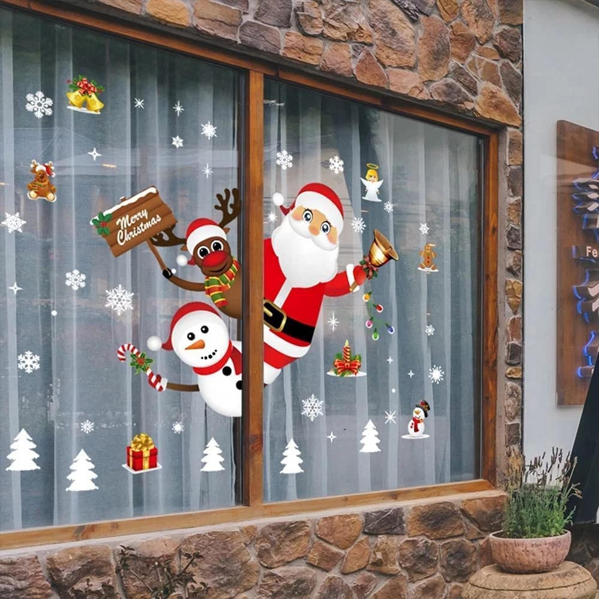 Christmas Window Clings, 155 Pcs Christmas Window Stickers, 9 Sheets Reusable Xmas Window Decals with Santa Claus Reindeer Snowman, Double-Side Xmas Snowflake Window Clings for Winter Party Supplies