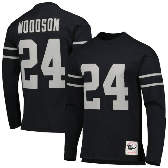 Men's Mitchell & Ness Charles Woodson Black Oakland Raiders Retired Player Name & Number Long Sleeve Top