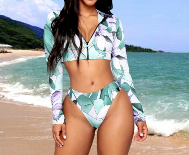 High waisted long sleeve bikini Clearance