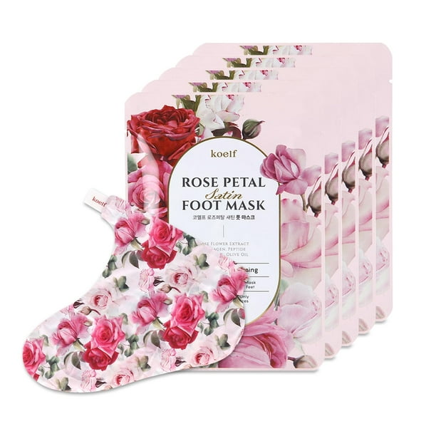 Mascarilla para pies Koelf PETITFEE con pétalos de rosa, satinada, nutritiva, 5 pares